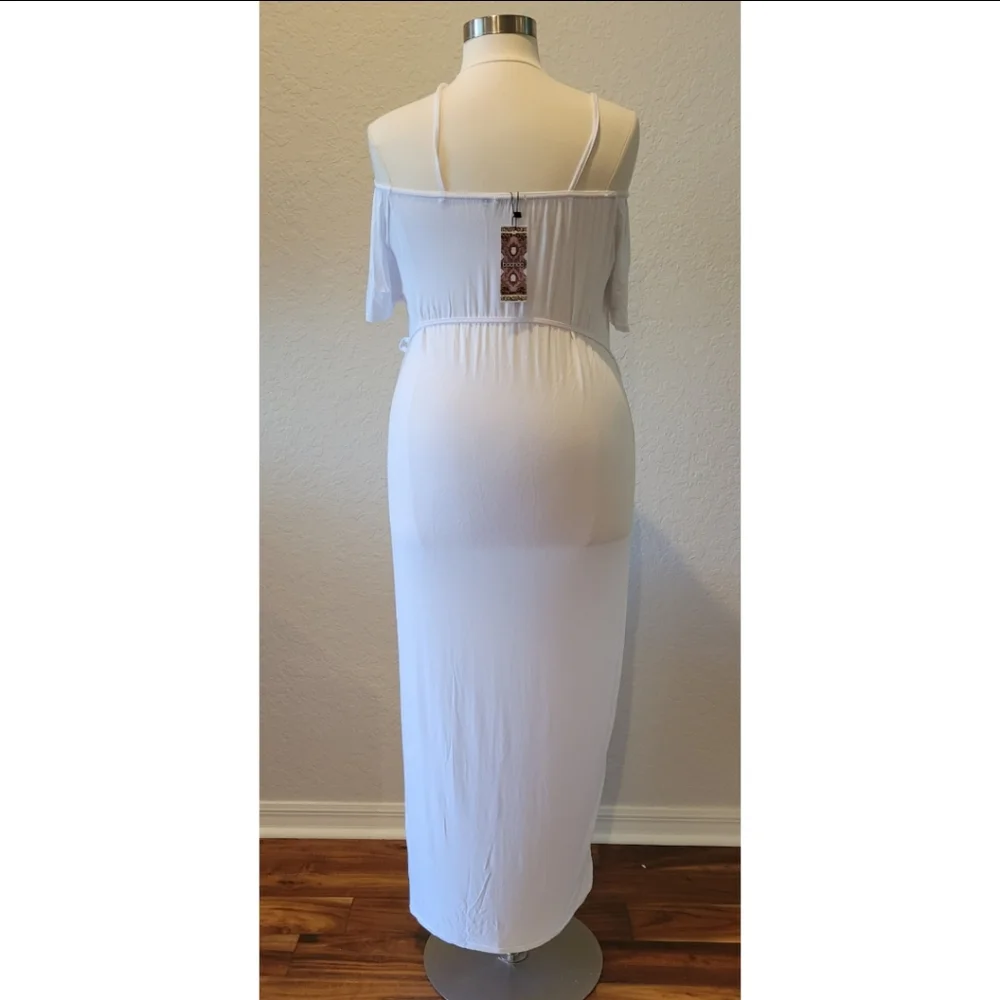 White Cold Shoulder Maxi Dress - Picture 3 of 4